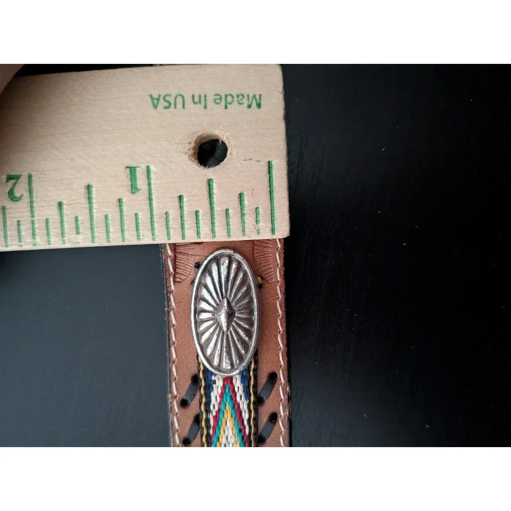 Vintage Womens Hand Tooled Leather Belt Western Woven Design 38